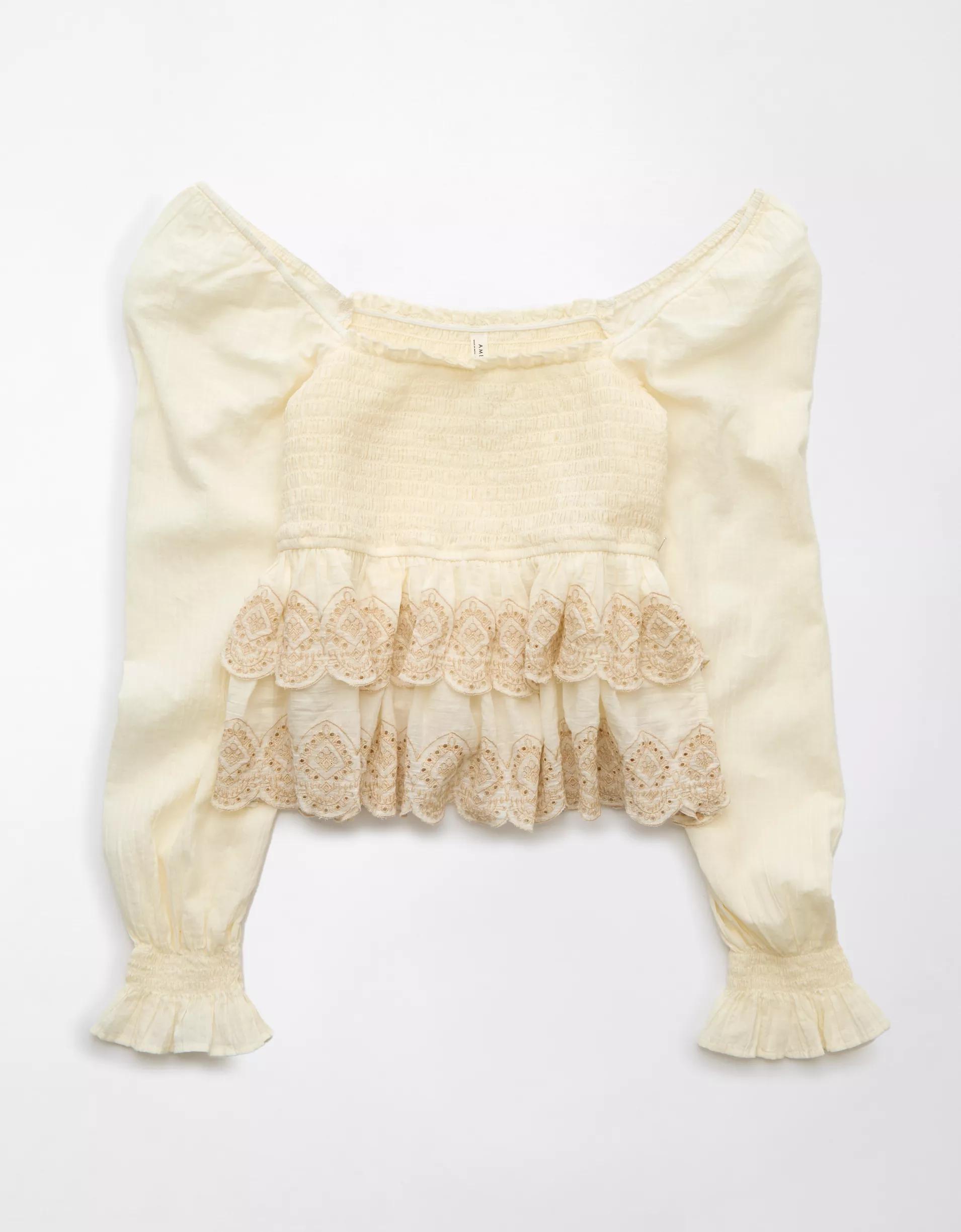 AE Long-Sleeve Smocked Tiered Top Product Image