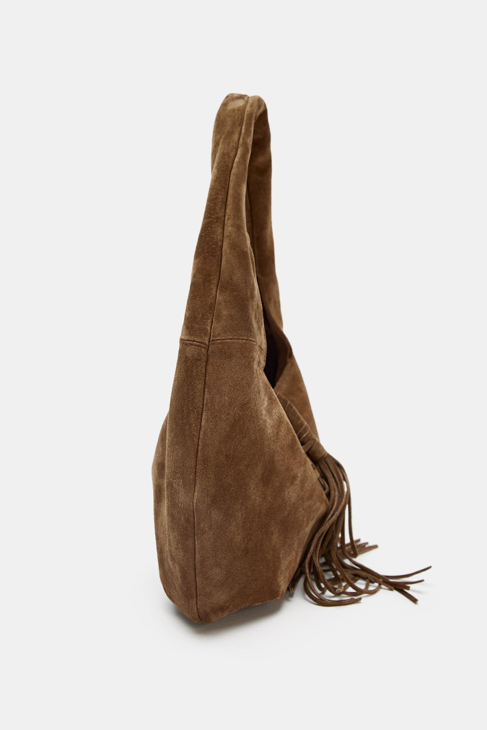 FRINGED SPLIT LEATHER SHOULDER BAG Product Image