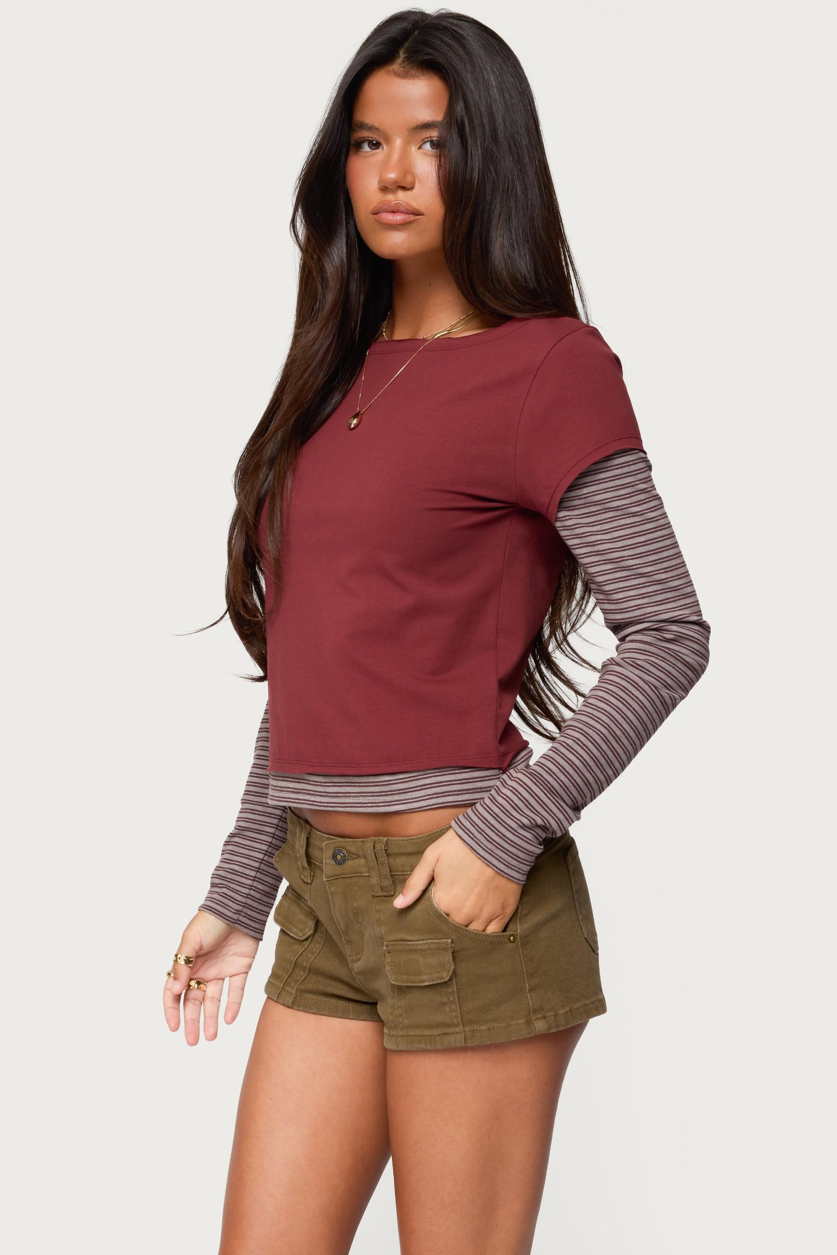 Layered Stripey Long Sleeve T Shirt Product Image