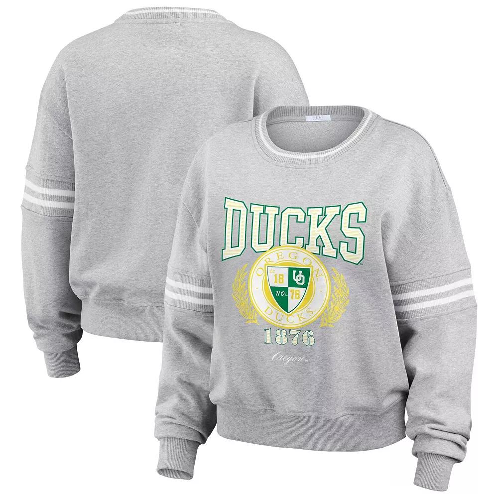 Women's WEAR by Erin Andrews Heather Gray Oregon Ducks Classic Stripe Pullover Sweater, Size: Medium, Grey Product Image