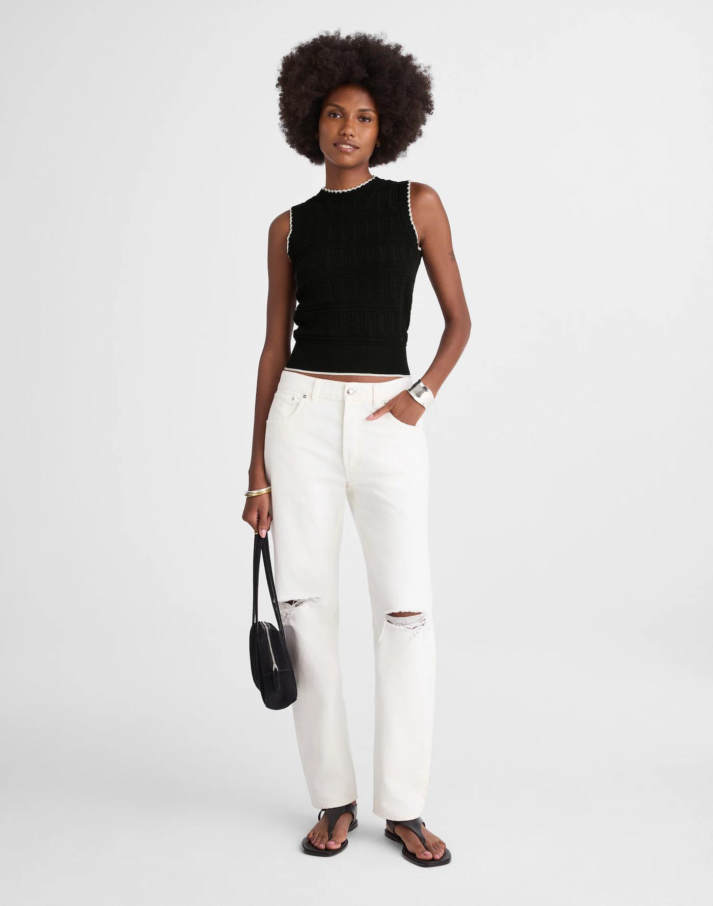 Mixed-Stitch Sleeveless Sweater Product Image