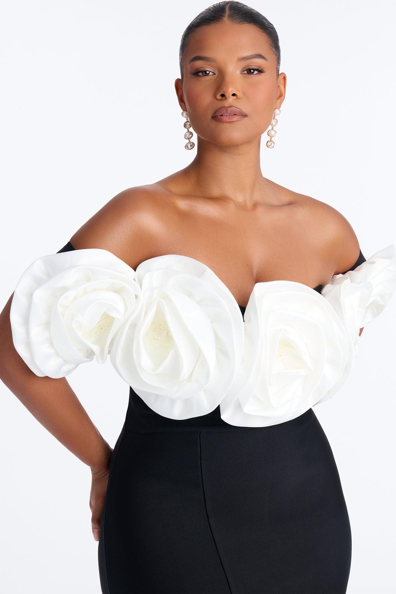 Divina Floral Bandage Midi Dress - Black/White Female Product Image