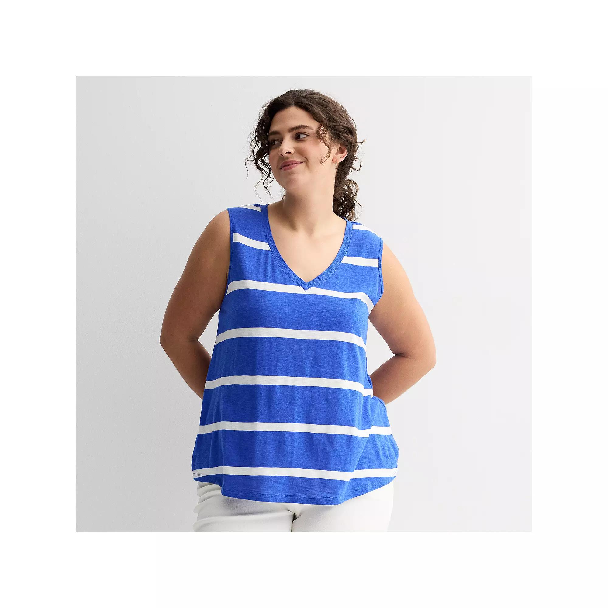 Plus Size Sonoma Goods For Life® Elevated V-Neck Tank Top, Women's, Size: 0X, Bright Blue Stripe Product Image