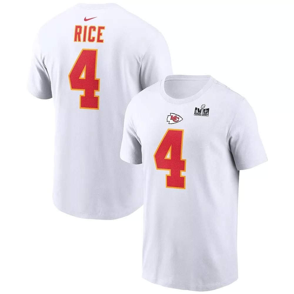 Men's Nike Rashee Rice White Kansas City Chiefs Super Bowl LVIII Patch Player Name & Number T-Shirt, Size: XL Product Image