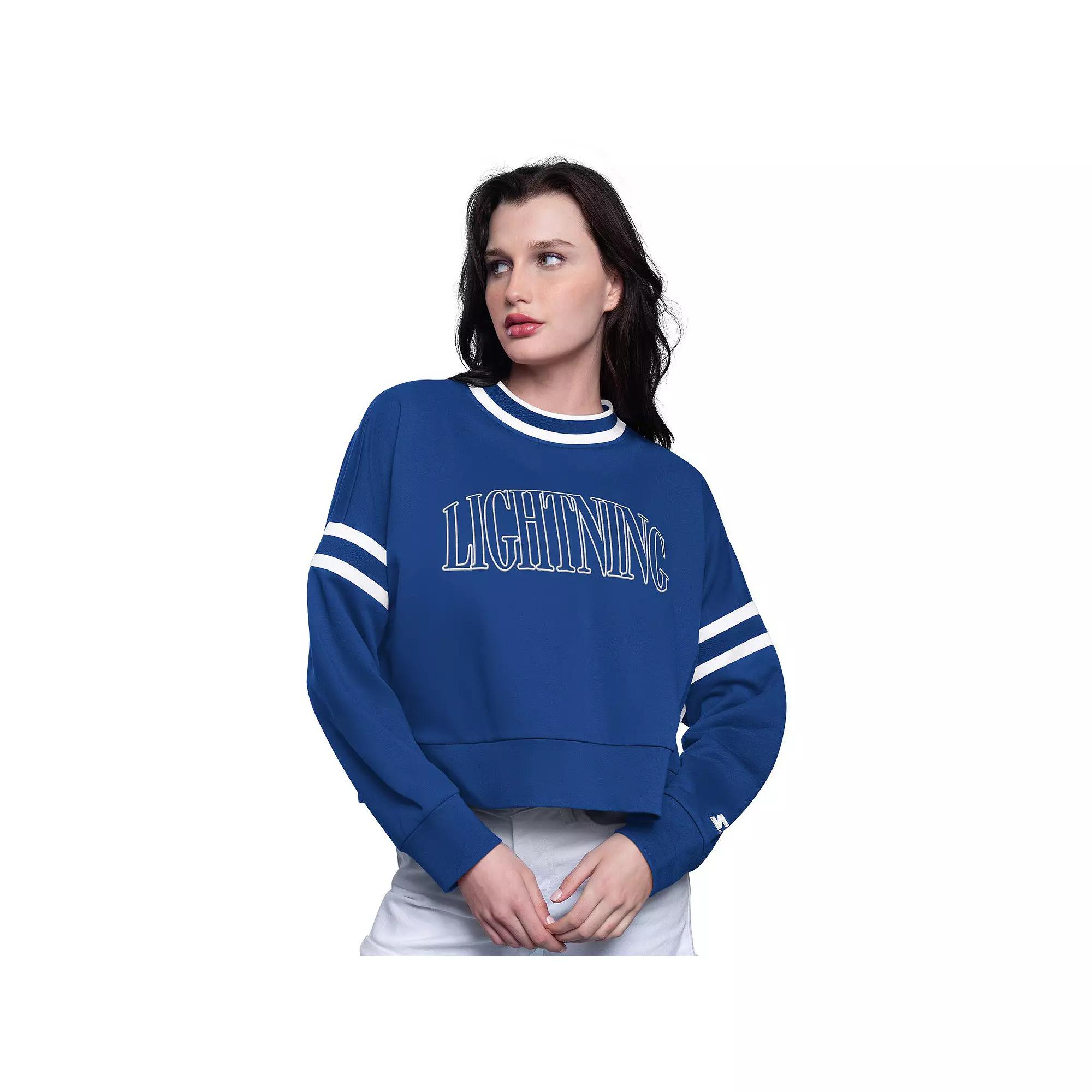 Women's Starter Blue Tampa Bay Lightning Power Play Cropped Pullover Sweatshirt,  Product Image