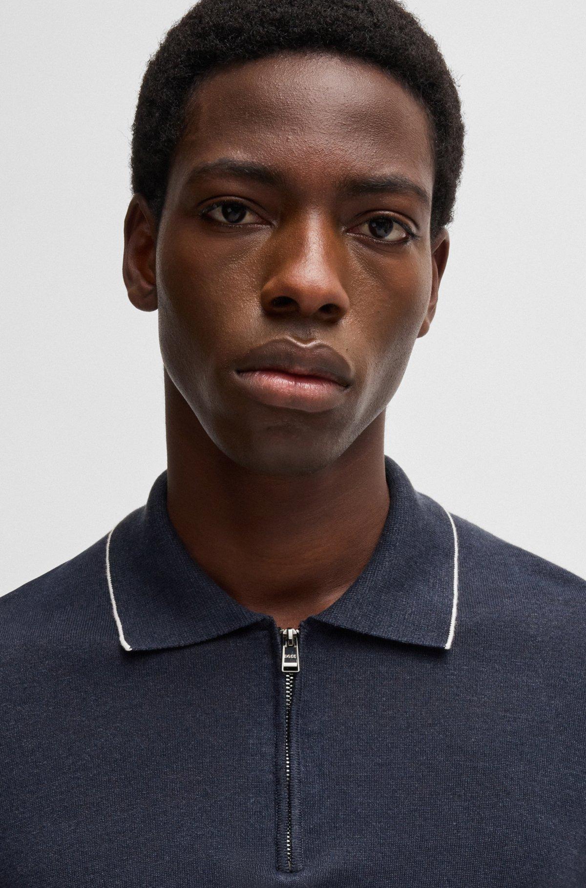 Linen-blend sweater with zip placket Product Image