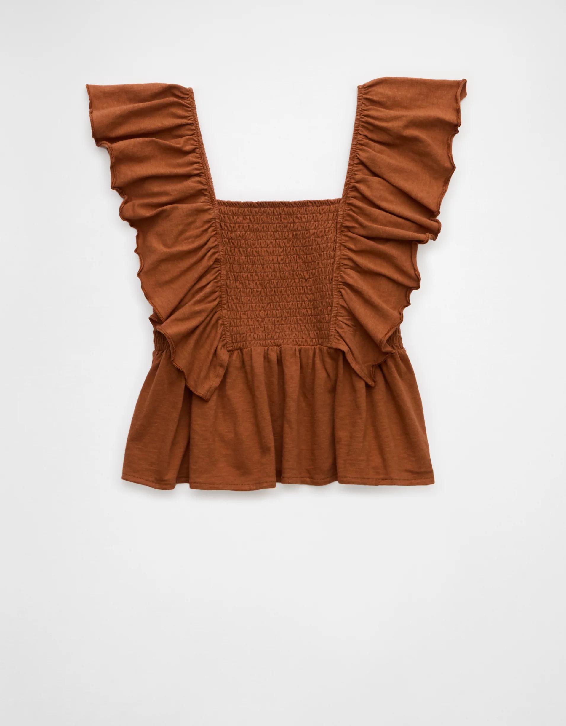 AE Sunchaser Knit Flutter Sleeve Babydoll Shirt Product Image