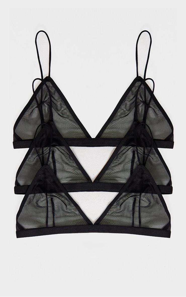 Black Mesh Pack of 3 Basic Triangle Bra Product Image