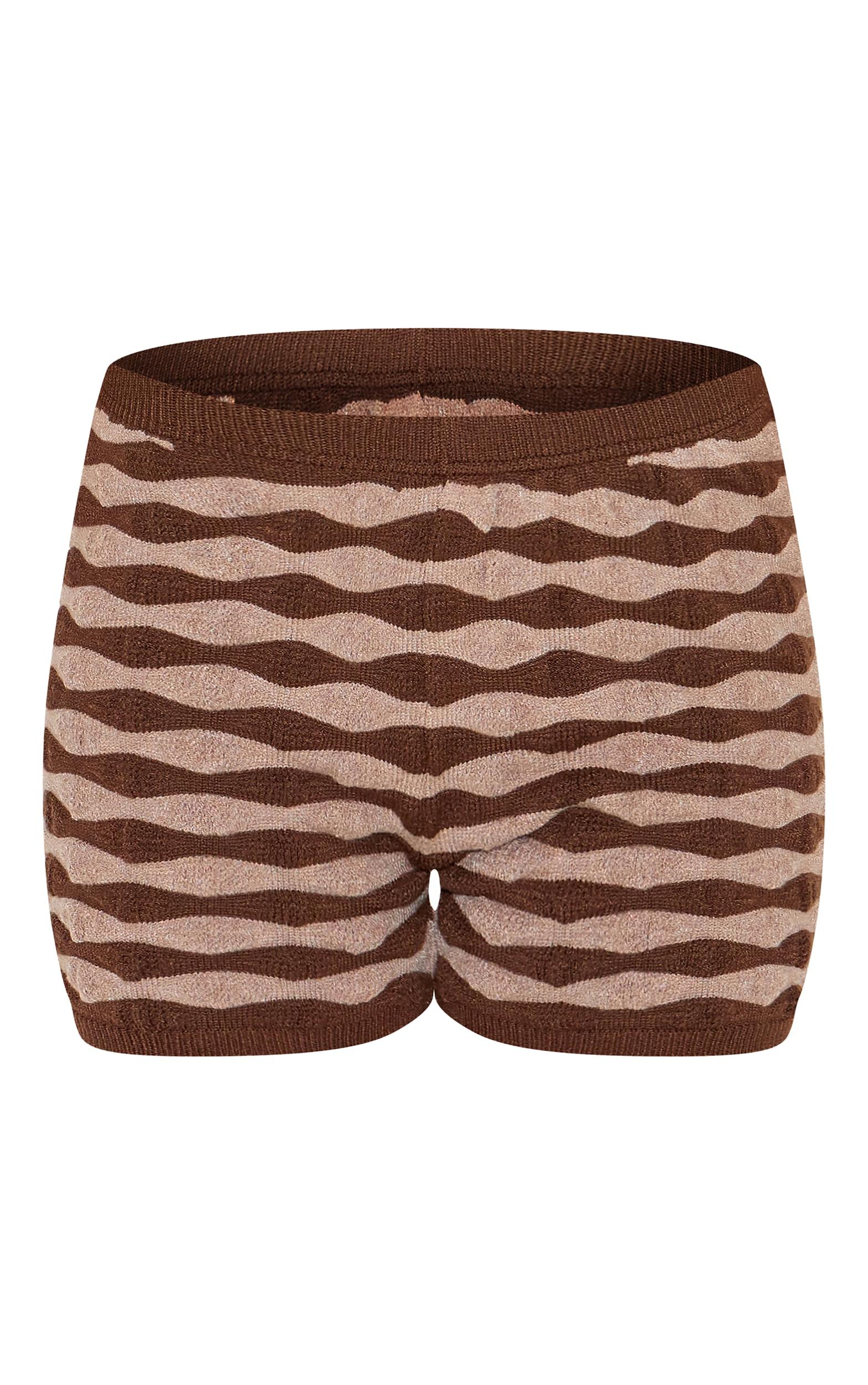 Petite Chocolate Knitted Striped Shorts Product Image