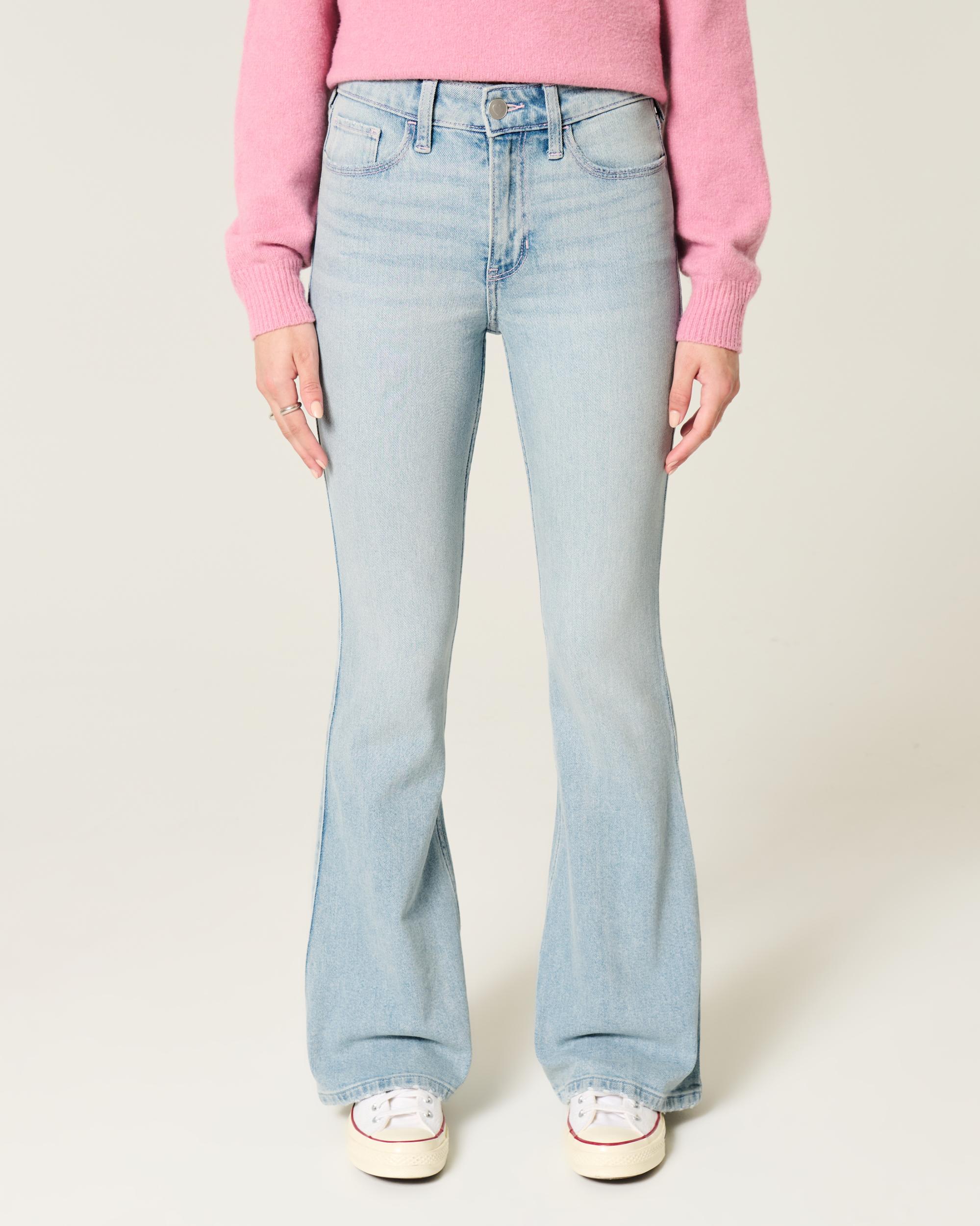 High-Rise Light Wash Heart Stitch Flare Jeans Product Image