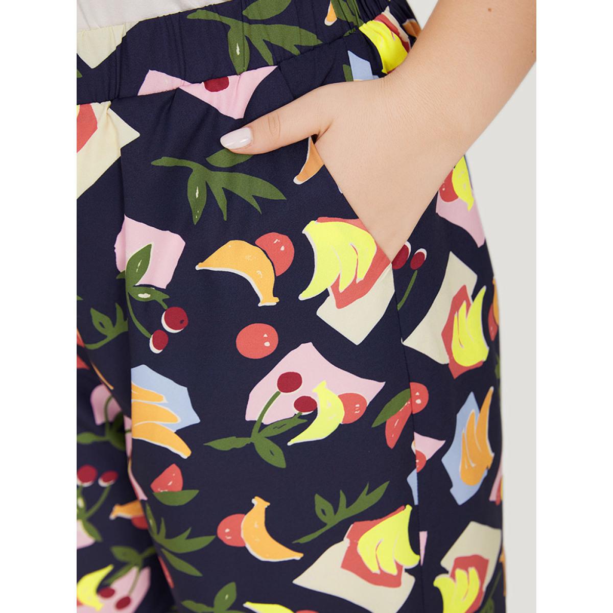 Plus Size Fruit Print Slant Pocket Elastic Waist Pants Women Multicolor Elegant High Rise Dailywear Pants BloomChic 12/L Product Image