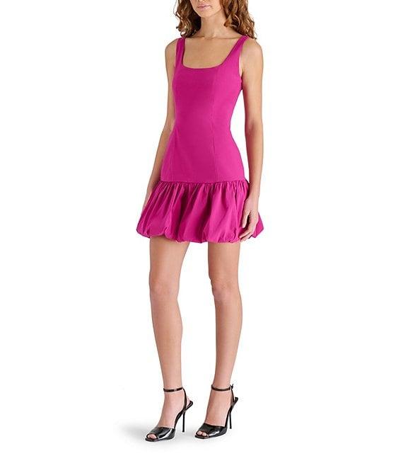 Steve Madden Ravenna Woven Square Neck Sleeveless Bubble Hem Drop Waist Mini Dress Product Image