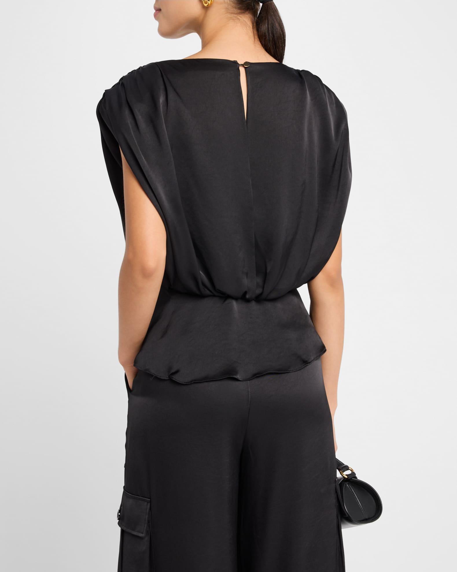 Saylor Strong-Shoulder Silky Satin Blouse Product Image