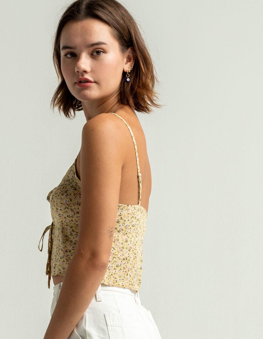 SKY AND SPARROW Floral Womens Yellow Double Tie Front Cami - YELLOW Product Image