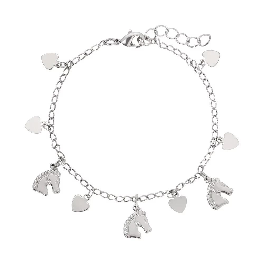 1928 Silver Tone Horse & Heart Charm Bracelet, Womens, Gray Product Image