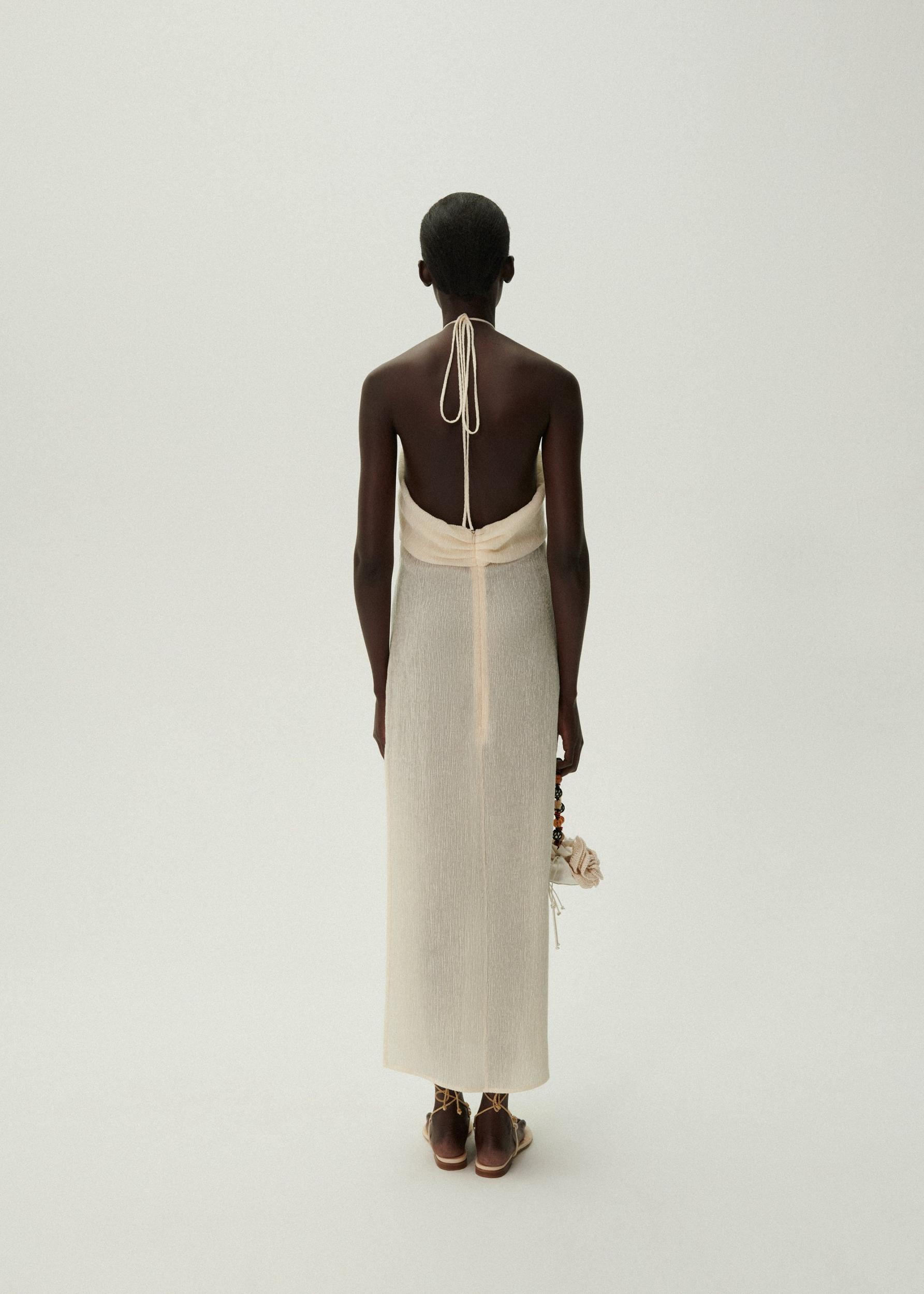 Pearl halterneck midi dress in cream Product Image