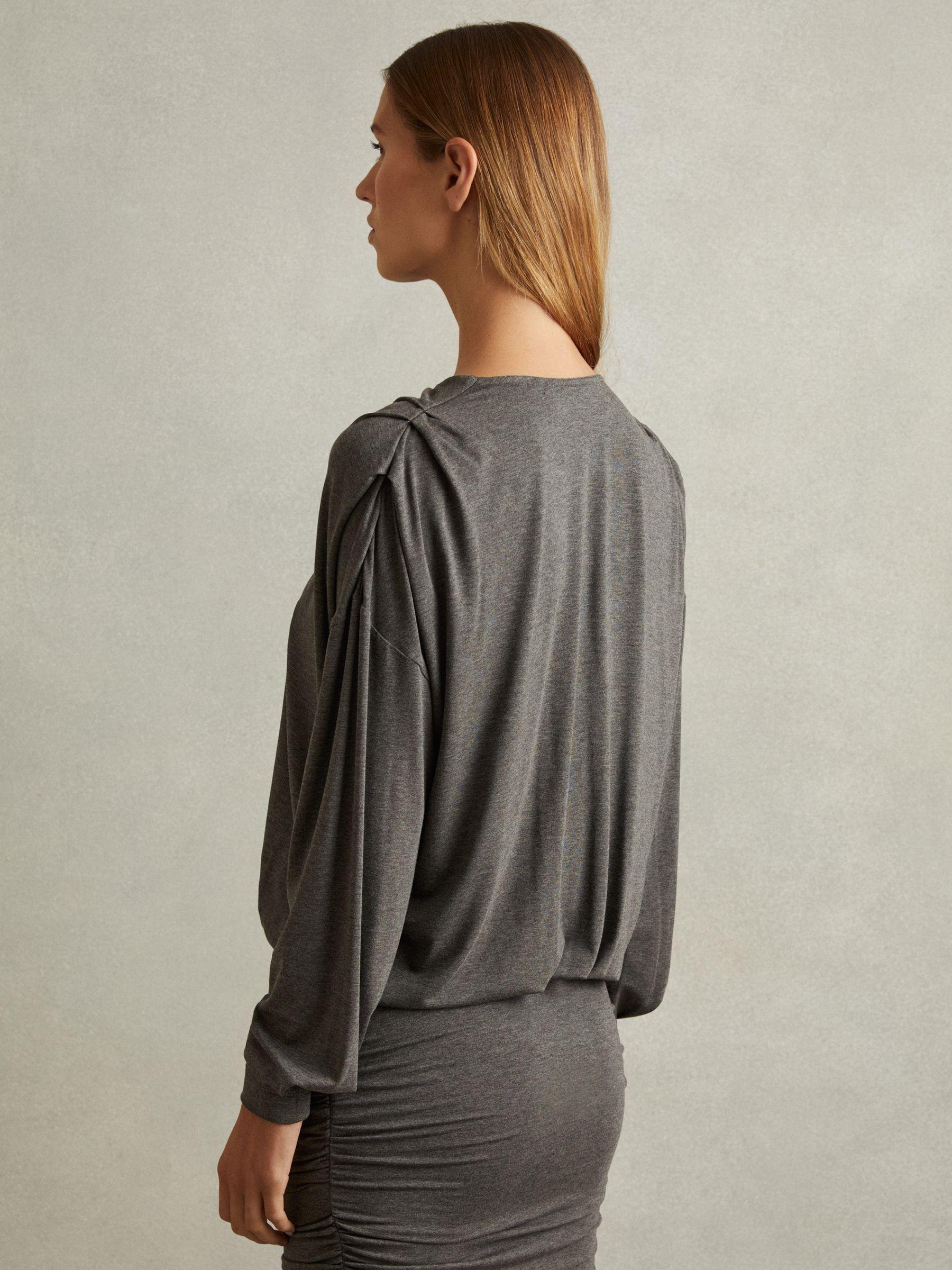 Jersey Ruched Blouson Sleeve Mini Dress in Grey Product Image