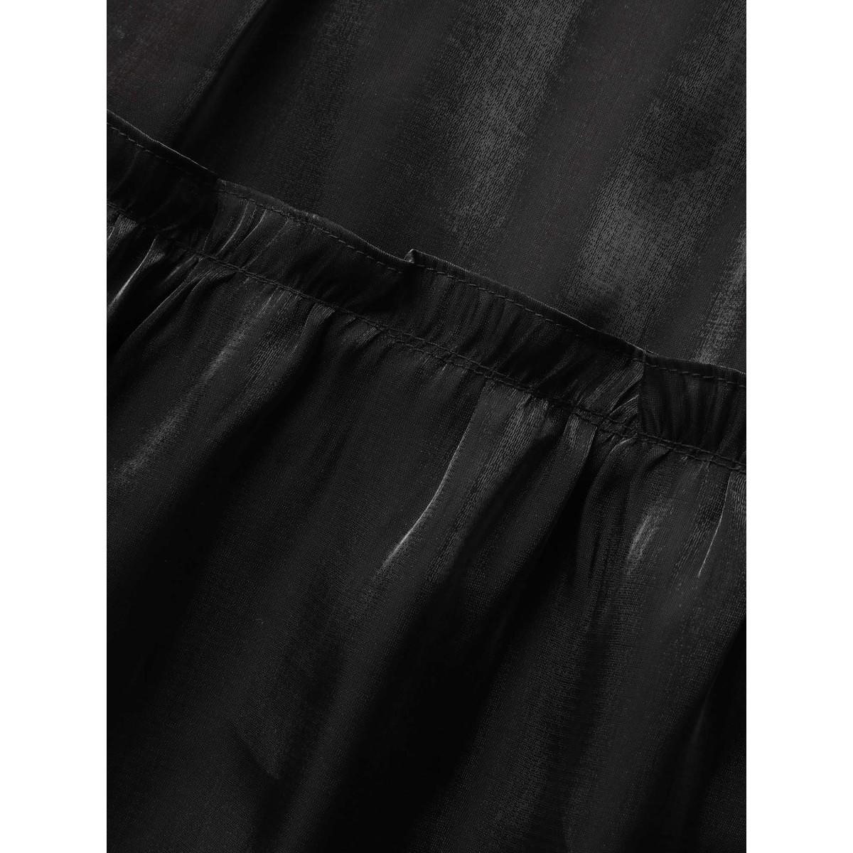 Plus Size Organza Heart Neckline Ruffle Trim Maxi Dress Black Women Formal See through Non Cap Sleeve Curvy BloomChic 22-24/3X Product Image