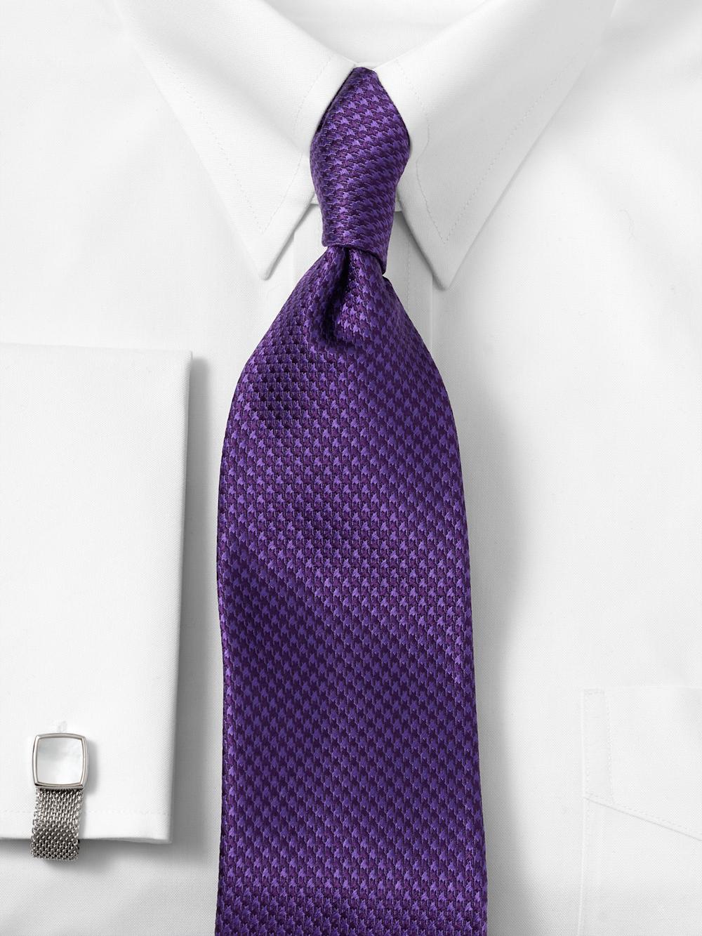 Houndstooth Woven Silk Tie - Purple Product Image