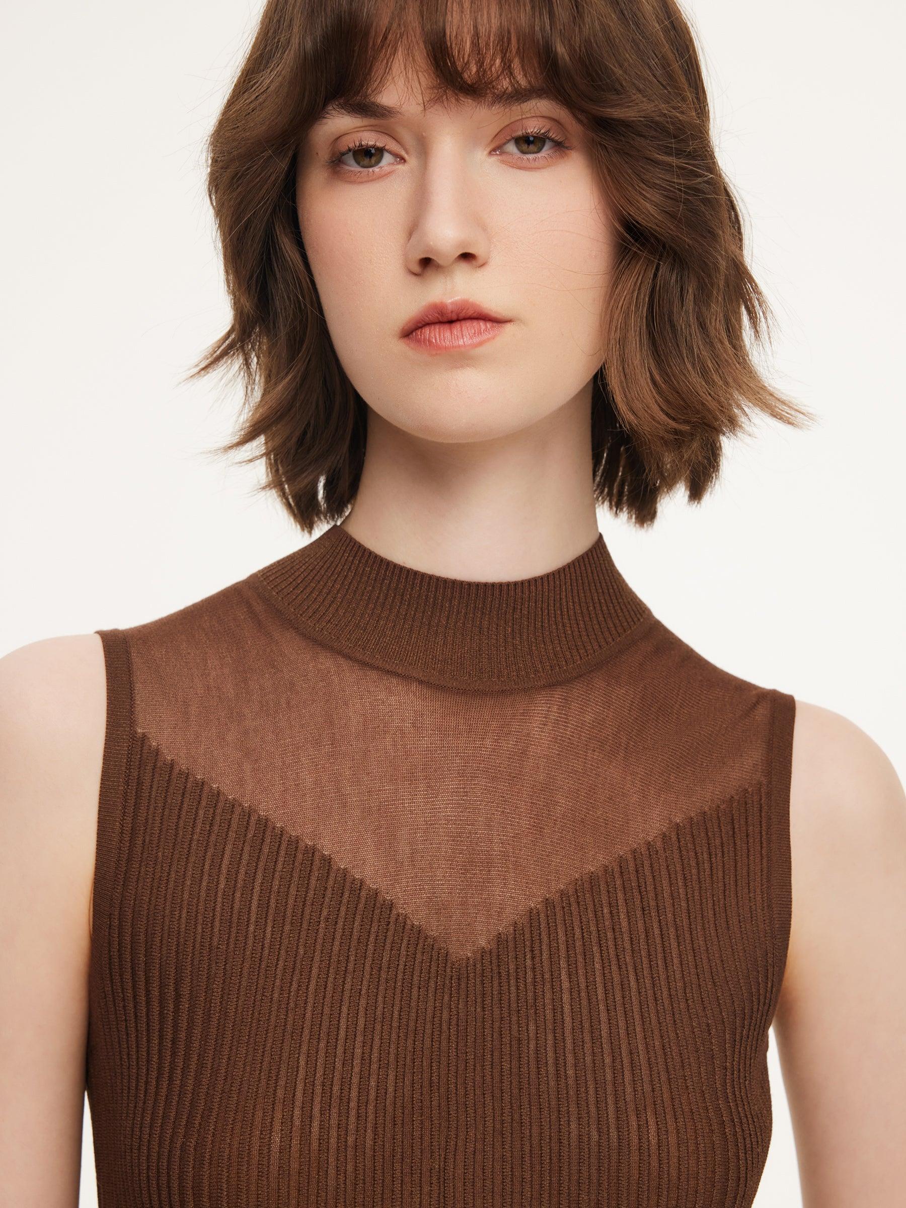 Mock Neck Sleeveless A-Line Women Pleated Maxi Dress Product Image