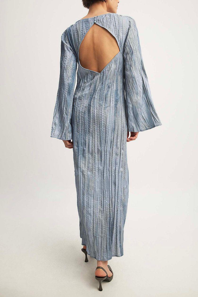 Crinkled Long Sleeve Open Back Maxi Dress Product Image