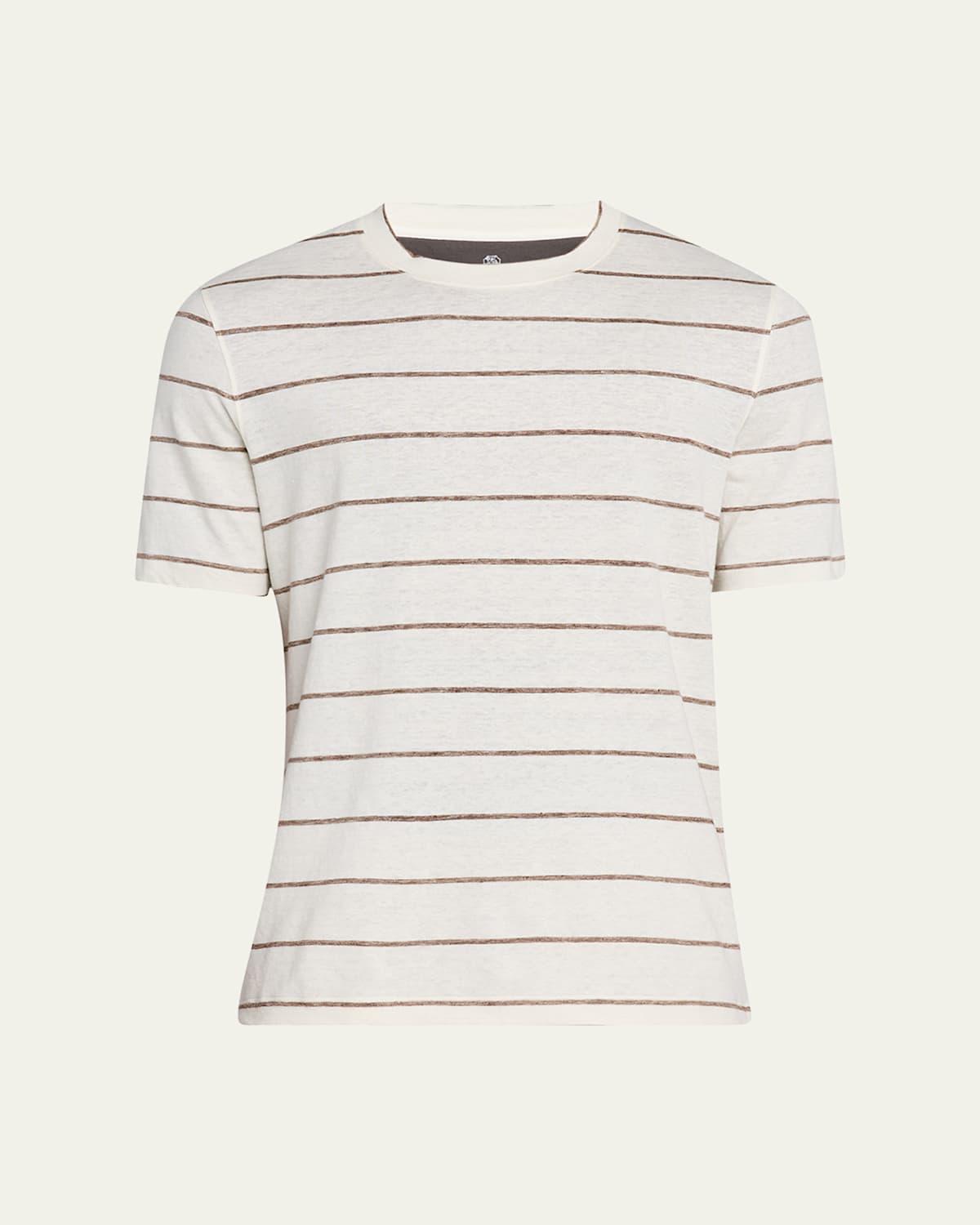 Mens Linen-Cotton Stripe Crewneck T-Shirt Product Image
