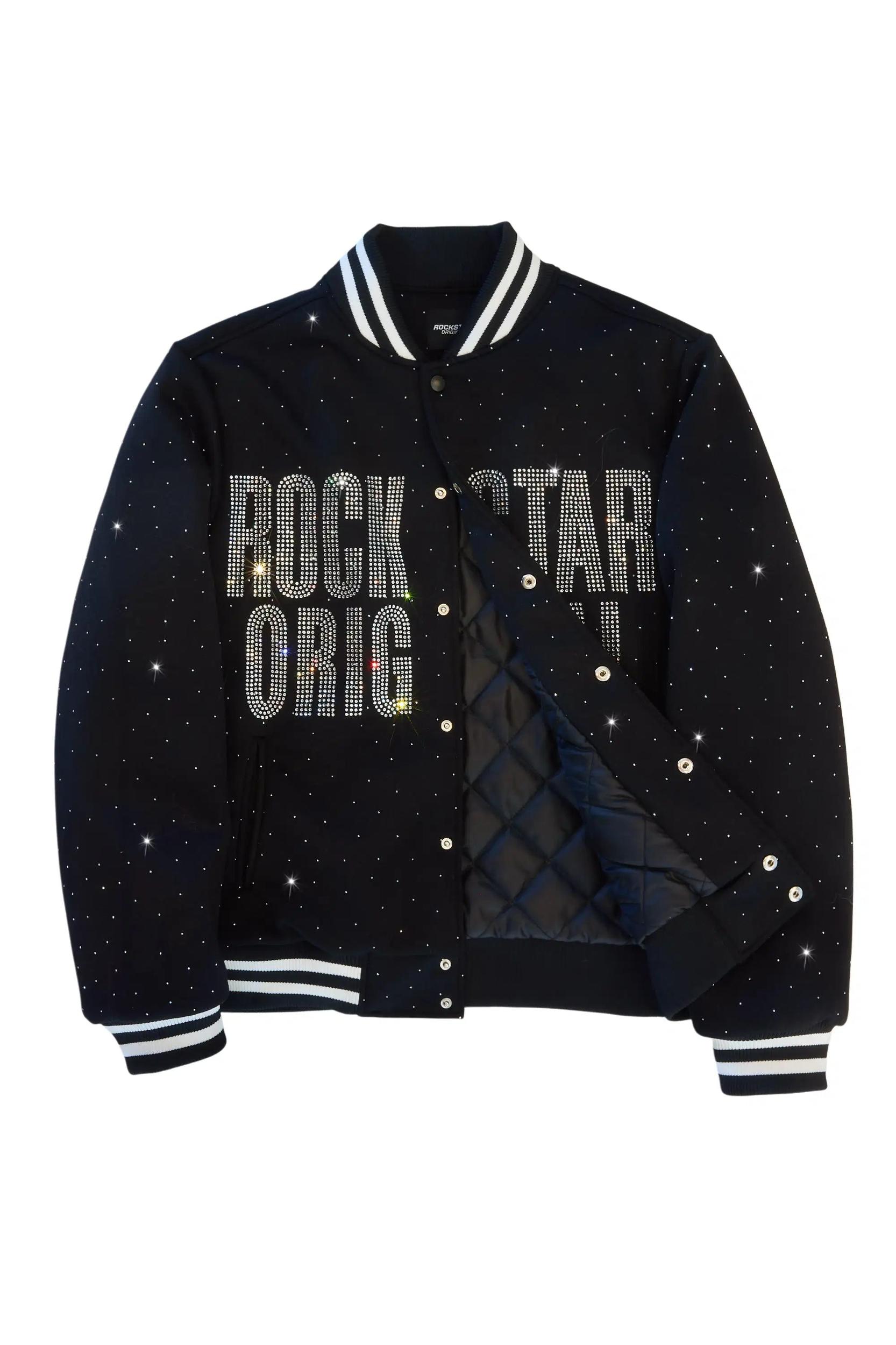 Nakiah Black Rhinestone Varsity Jacket Female Product Image