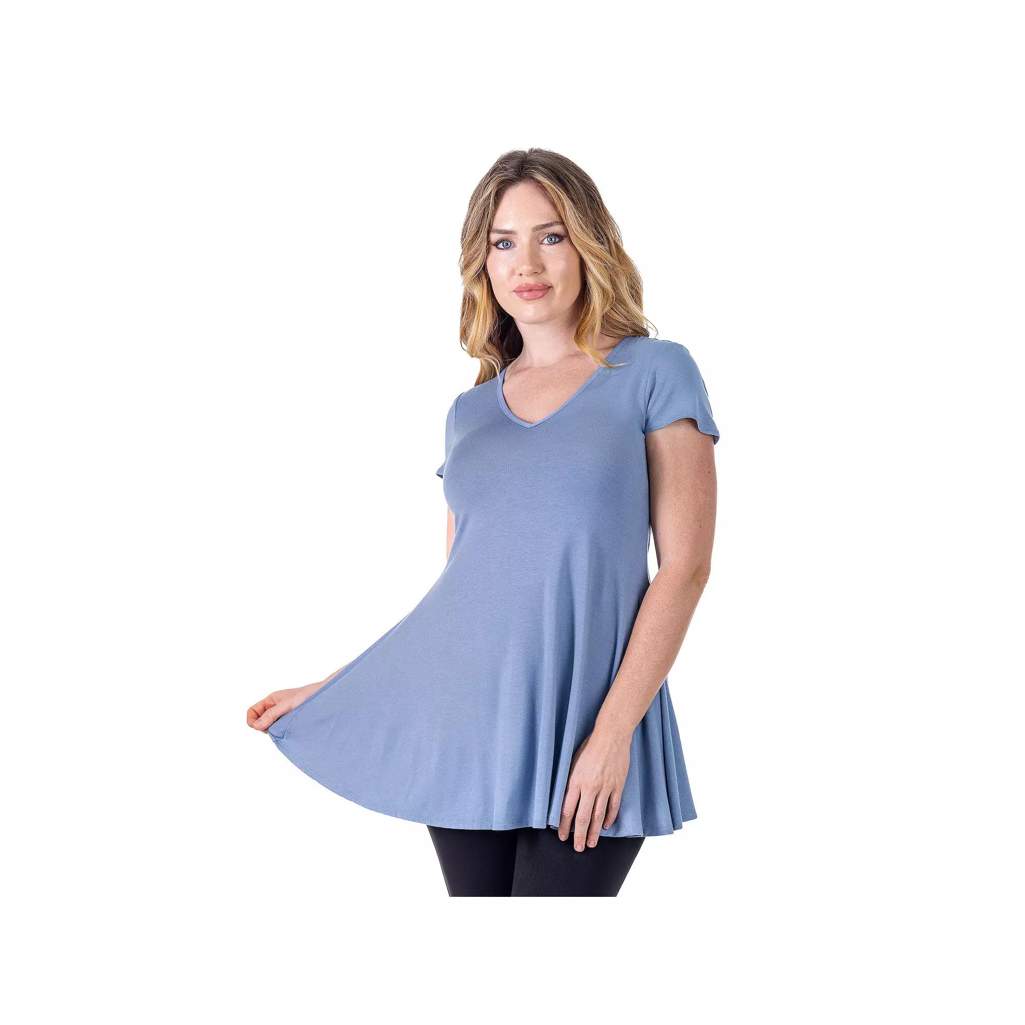 Women's 24Seven Comfort Apparel Loose Fit V Neck Tunic Top,  Product Image