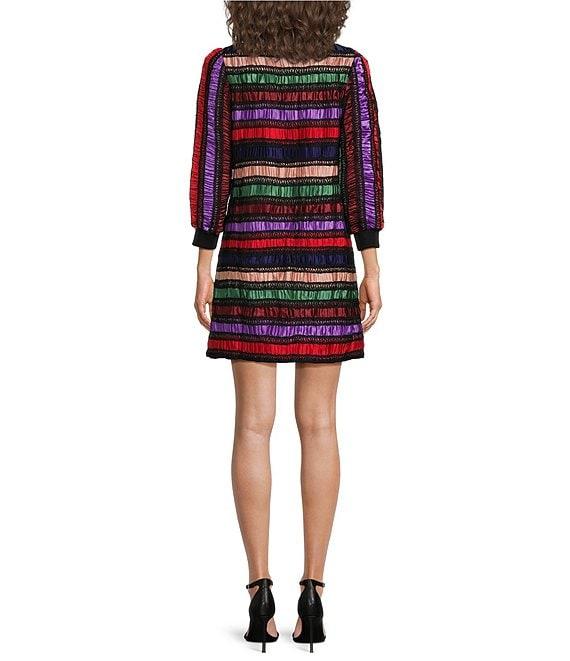 COREY LYNN CALTER Orion Woven Stripe Pattern Boat Neck Long Sleeve Shift Dress Product Image