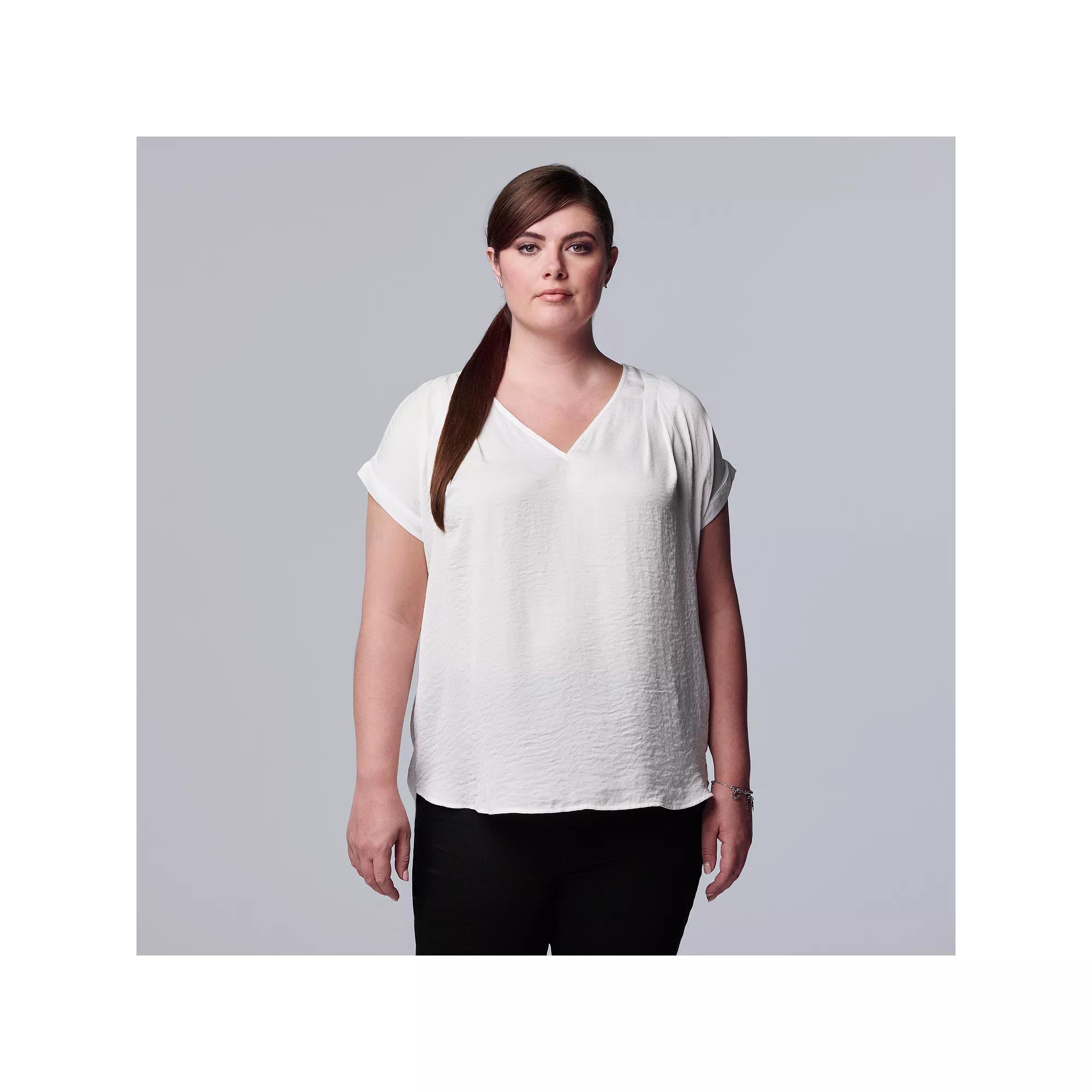 Plus Size Petite Simply Vera Vera Wang Roll-Tab Popover Blouse, Women's, Size: 2XL, Vera Cerulean Blue Product Image