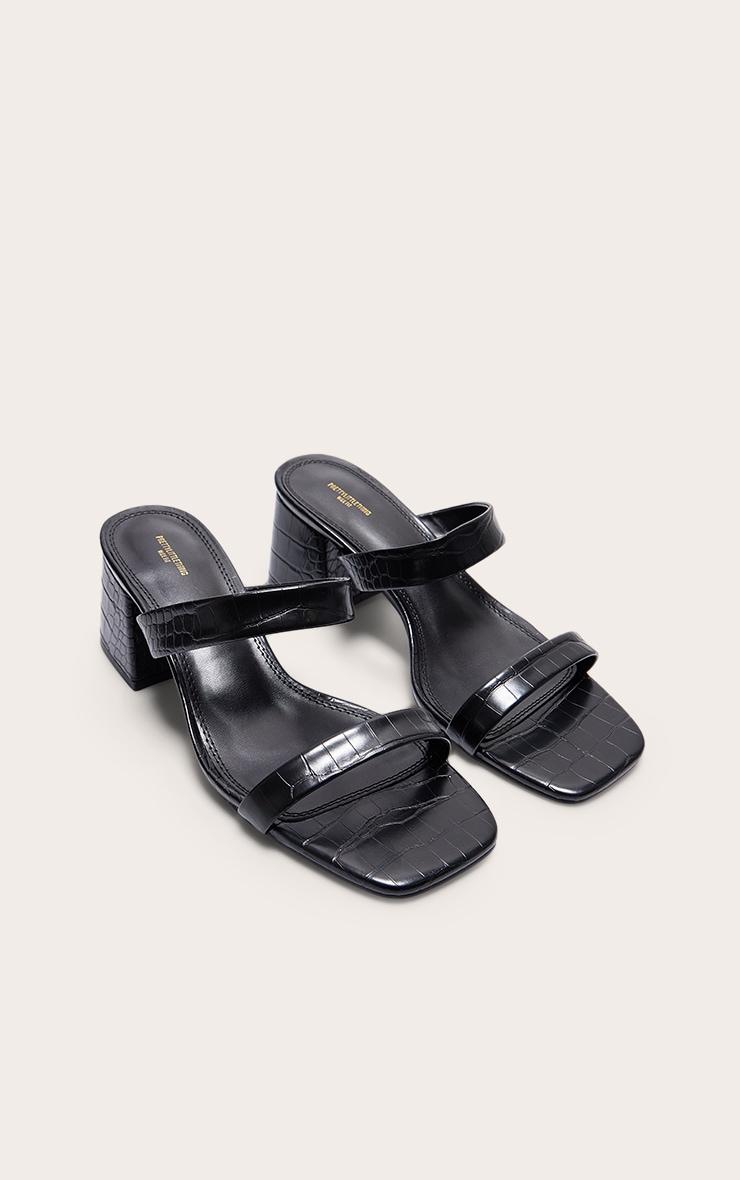 Black Croc Pu Wide Fit Square Toe Block Heeled Mules Product Image
