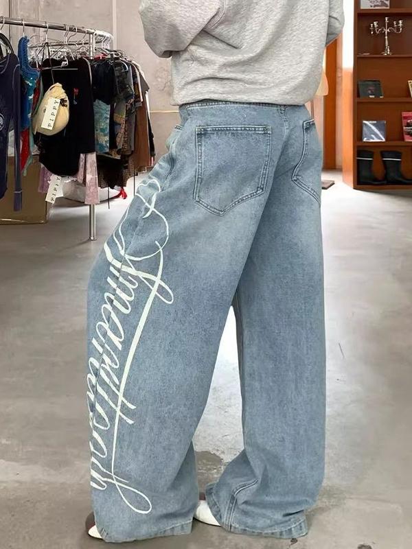 Retro Letter Print Boyfriend Jeans Product Image