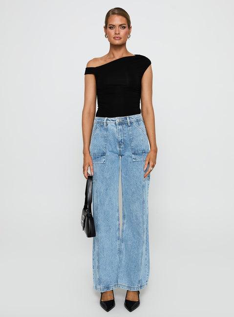 Chad Cargo High Rise Wide Leg Jeans Mid Wash Product Image