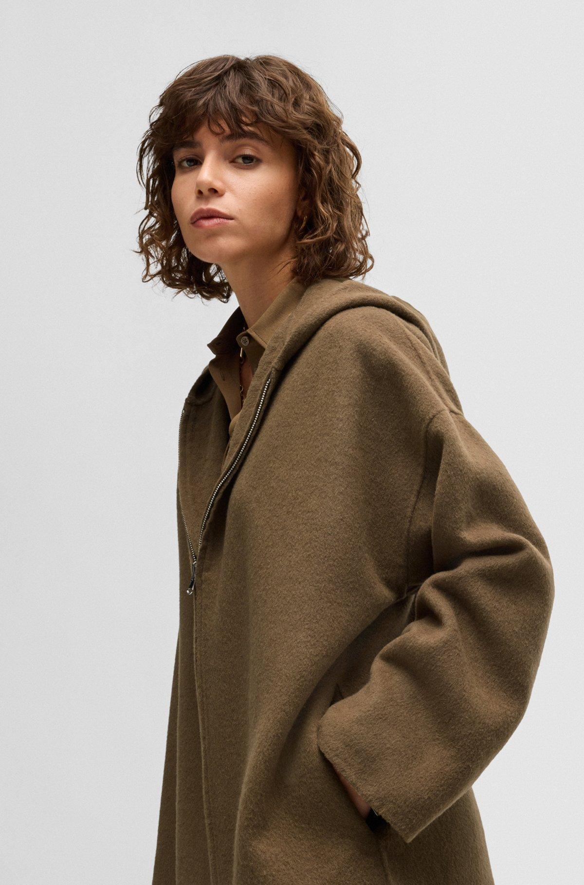 Hooded coat in double-faced wool Product Image