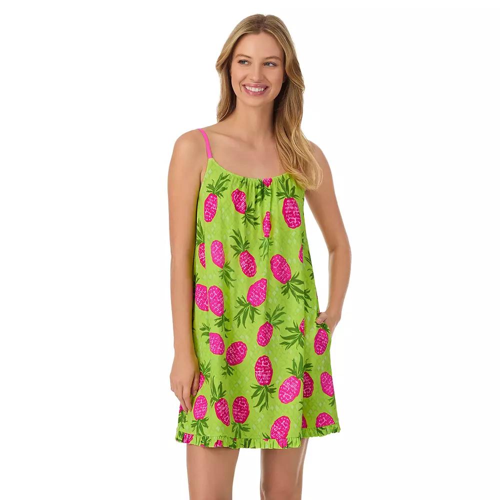 Womens Beauty Sleep Social Shirred Chemise, Girls Green Prt Product Image