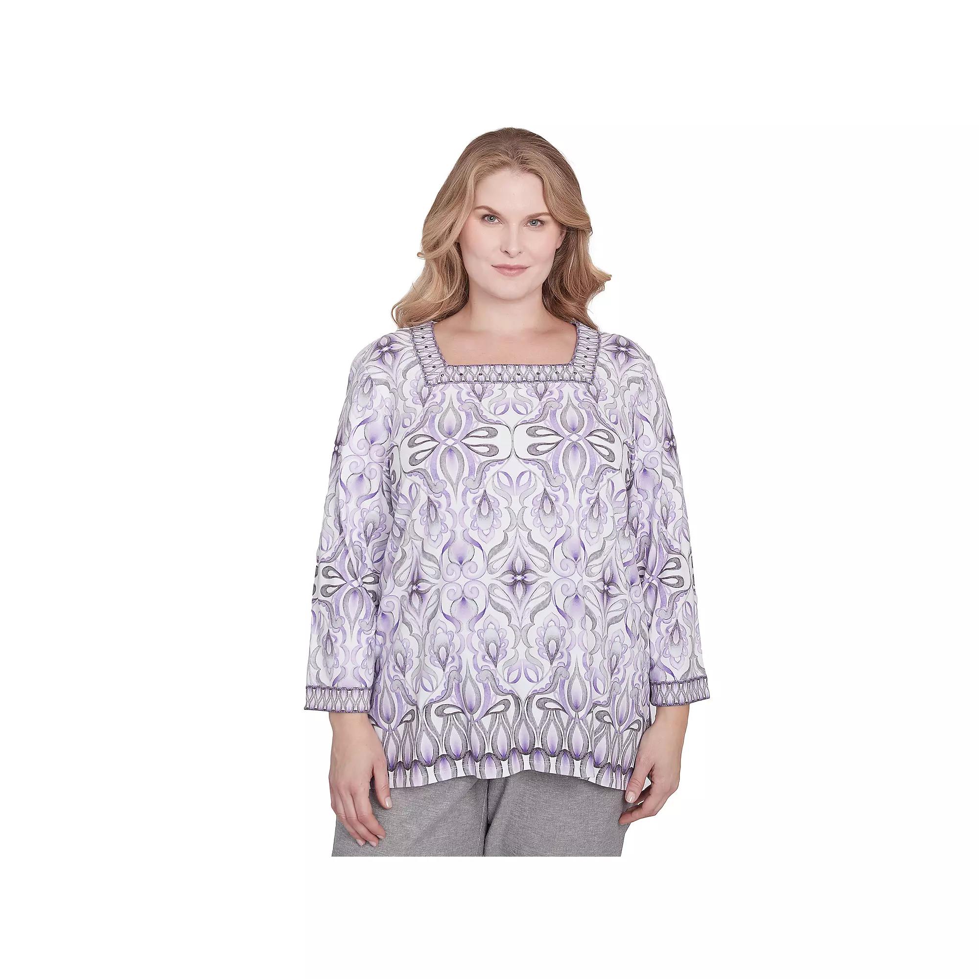 Plus Size Alfred Dunner Border Medallion Kaleidoscope Top, Women's, Size: 1XL, Purple Team Product Image