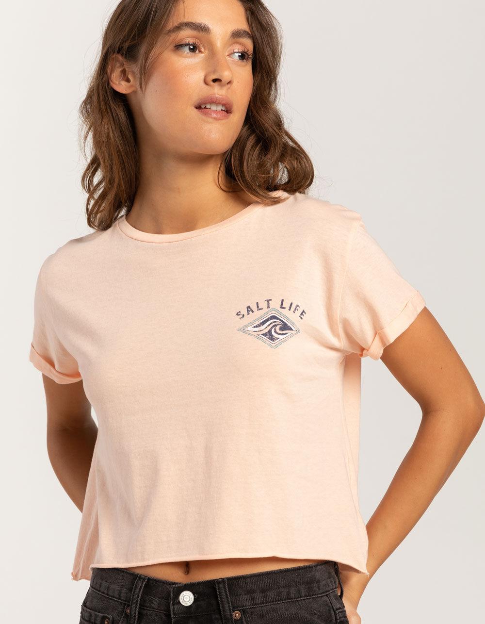 SALT LIFE Ride The Tide Womens Cropped Tee - PEACH Product Image