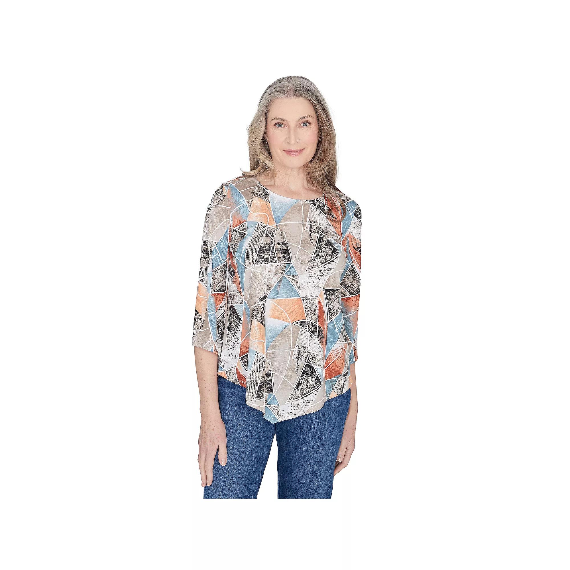 Women's Alfred Dunner Stained Glass Sharkbite Top, Size: XL, Multi Neutral Product Image