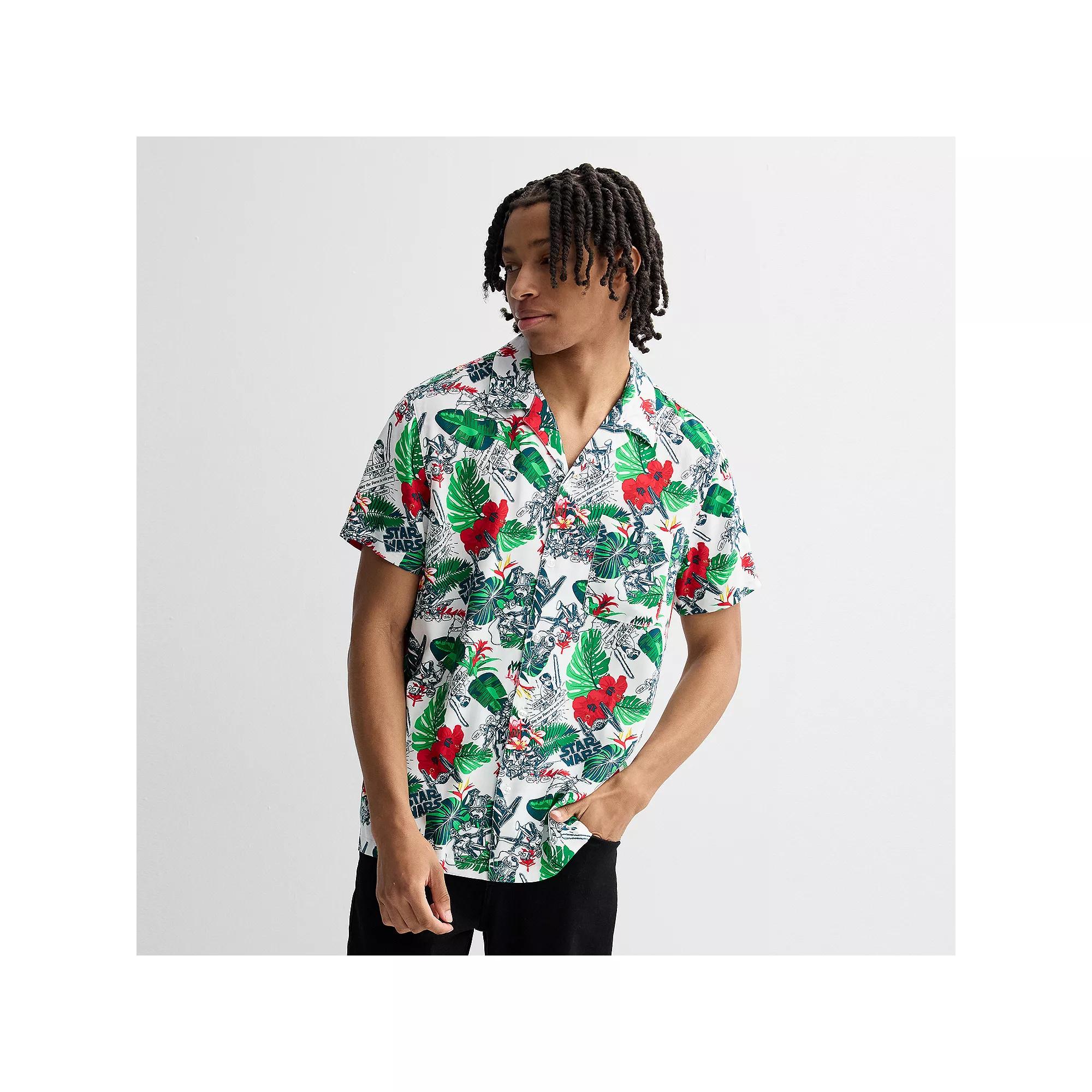 Men's Star Wars Tropical Button Down Short Sleeve Shirt, Size: XXL, White Product Image