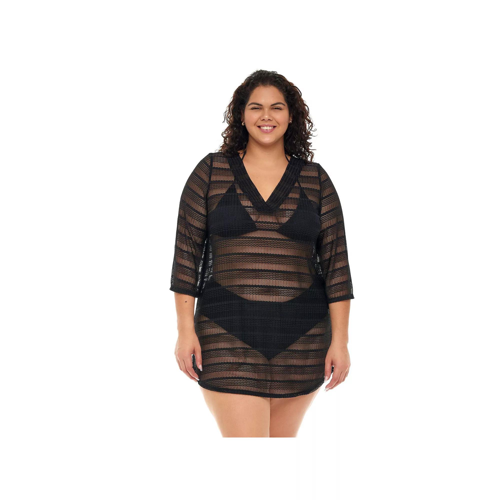 Plus Size Jordan Taylor Sheer Swim Cover-Up Tunic, Women's, Size: 1XL, Black Product Image