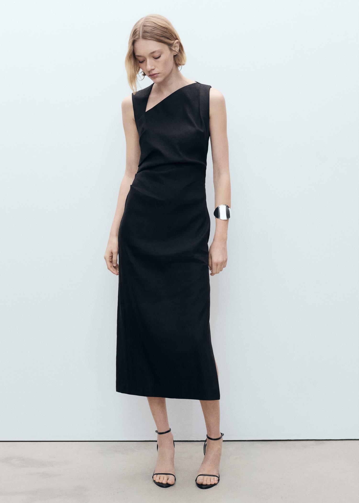 Asymmetrical linen dress - Women | MANGO USA Product Image