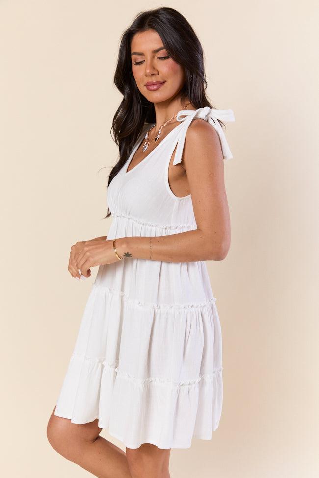Sweetly Tied White Tie Shoulder Mini Dress FINAL SALE Product Image