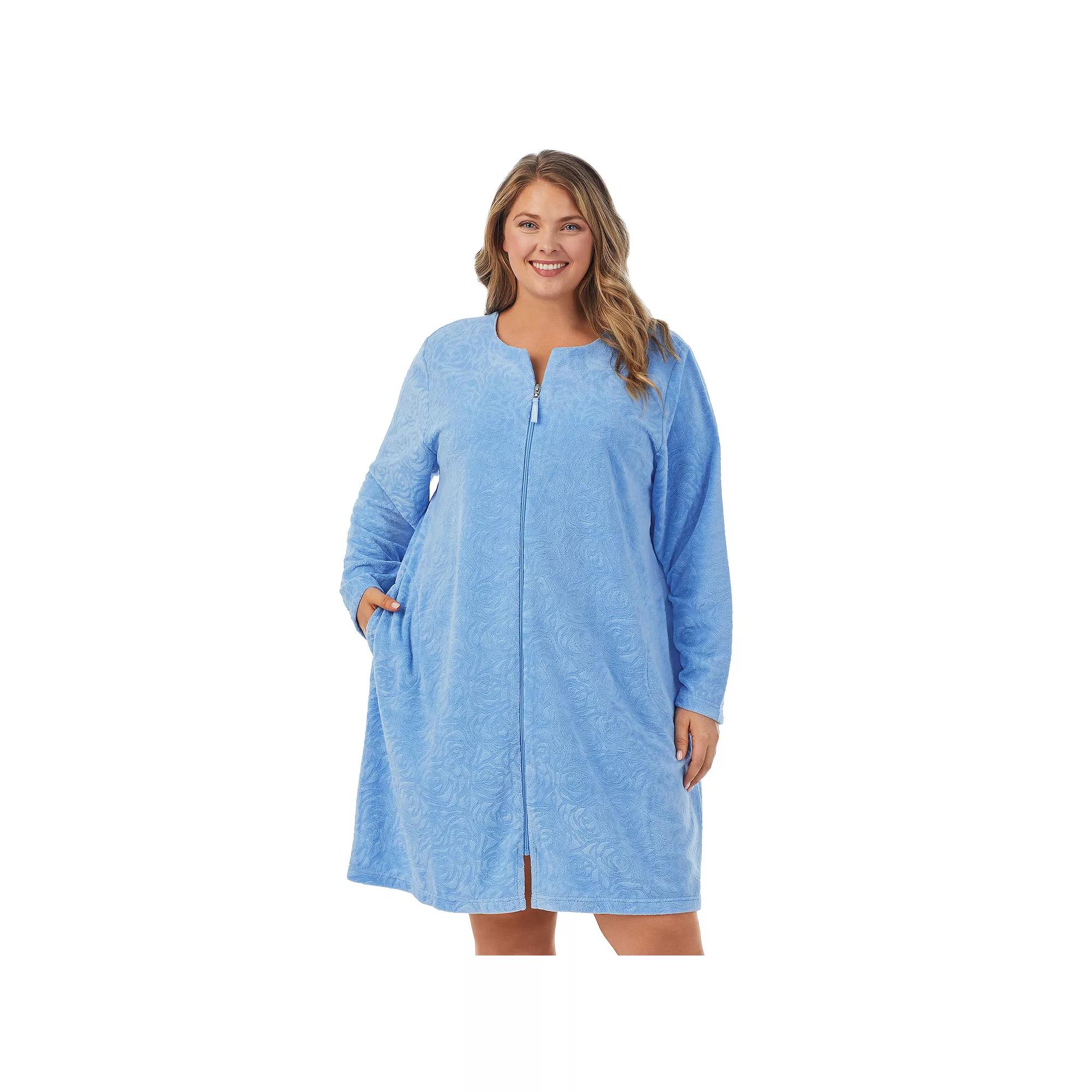Plus Size Stan Herman Embossed Vintage Terry Zip-Front Robe, Women's, Size: 2XL, Light Blue Product Image
