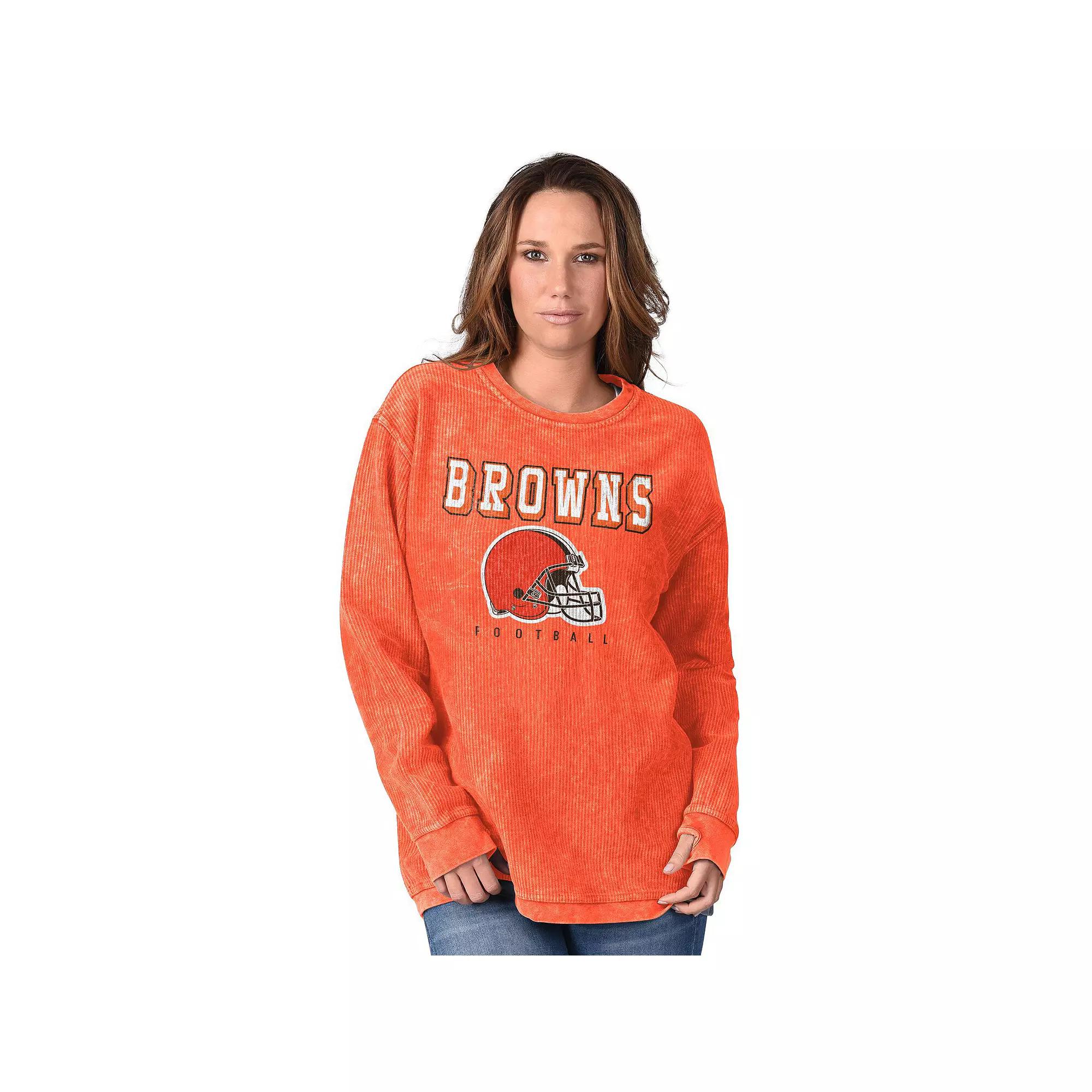 Women's G-III 4Her by Carl Banks Orange Cleveland Browns Comfy Cord Pullover Sweatshirt,  Product Image