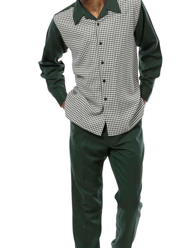 Hunter Green Mini-Checkered 2 Piece Long Sleeve Walking Suit Set Product Image
