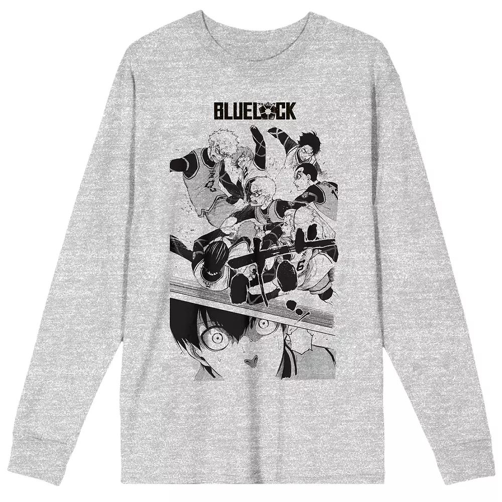 Men's Blue Lock Title Logo Long-Sleeve Graphic Tee, Size: XL, Gray Product Image