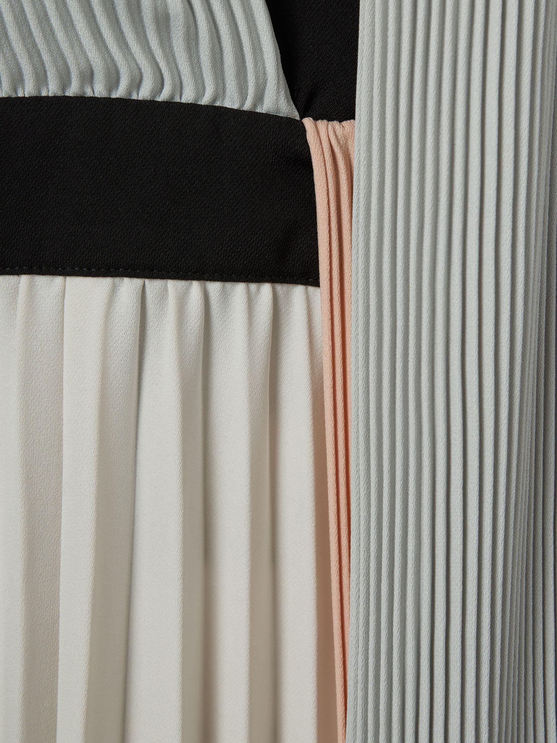 Pleated Asymmetric Midi Dress in Pink/Cream Product Image