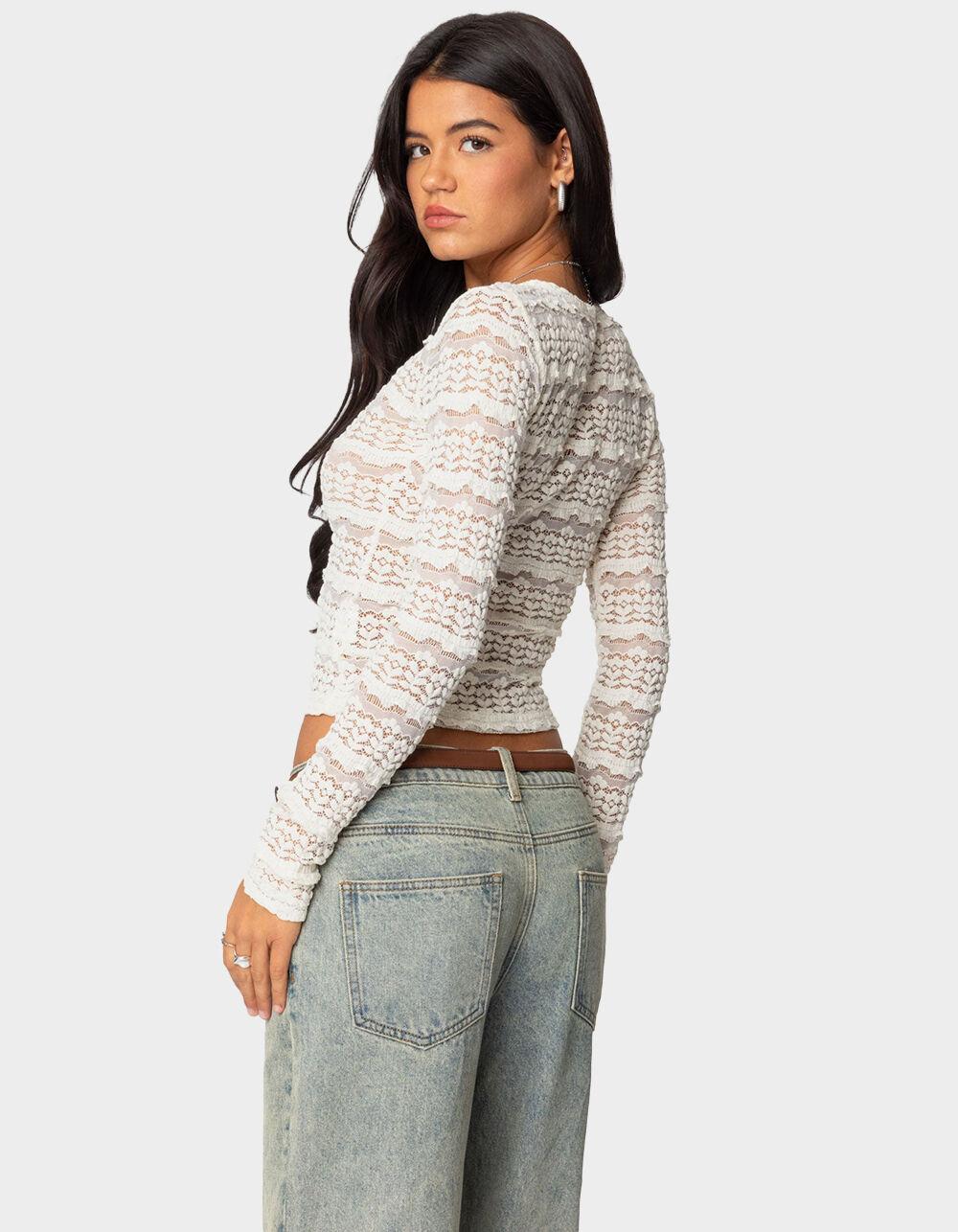 EDIKTED Daisey Textured Sheer Lace Top - BEIGE Product Image