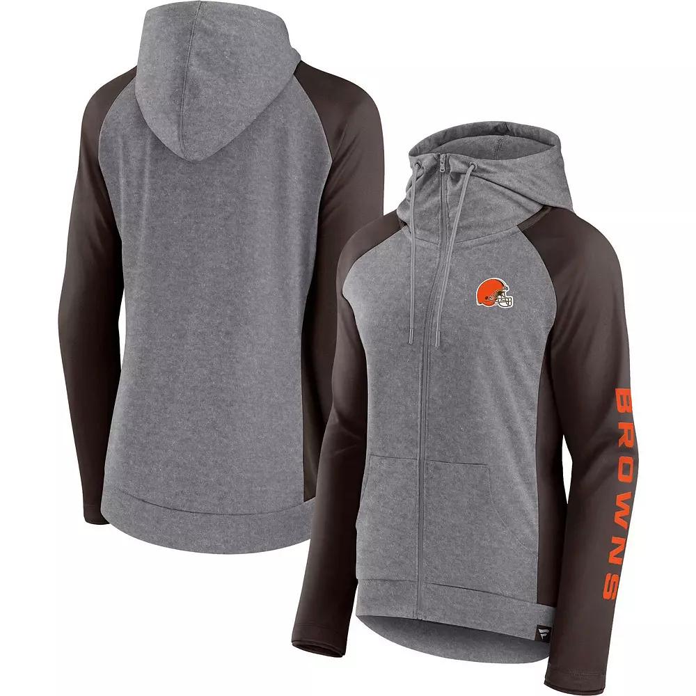 Women's Fanatics Branded  Heather Gray/Brown Cleveland Browns Blind Side Raglan Full-Zip Hoodie, Size: XS, Grey Product Image
