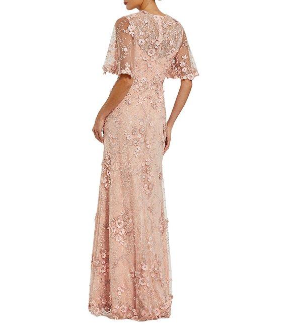 Mac Duggal Floral Embellished Net Crew Neck Short Flutter Sleeve Gown Product Image
